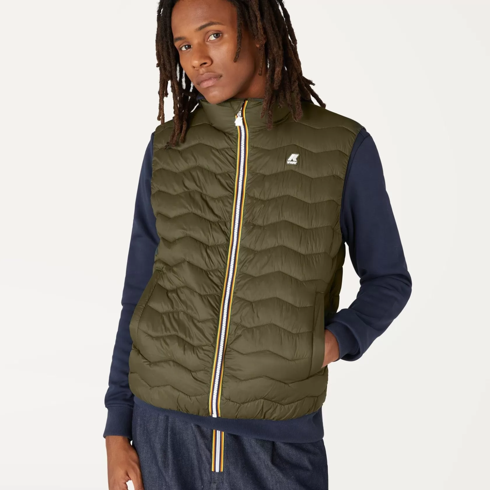 K-WAY Gilet^Valen Trapuntato Verde Caldo Nerastro